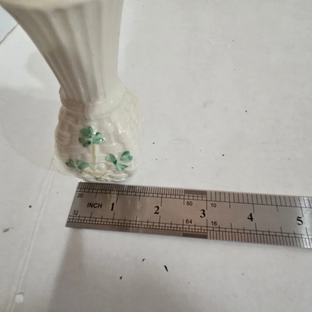 Belleek Ireland Shamrock Basketweave Parian China Bud Vase Blue Mark 4 Inch